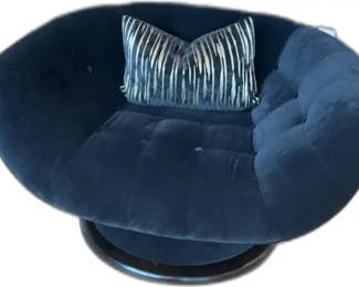 RH Restoration Hardware Swivel Black Velvet Chair with Black Throw Pillow


