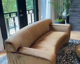Curved Bronze Velvet Sofa - L6’7” x D31” x H23”