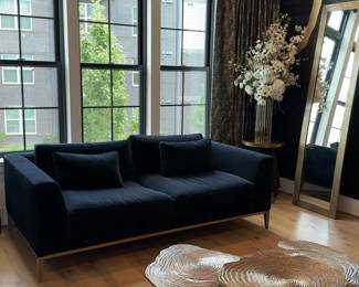 Restoration Hardware Navy Blue Velvet Sofa - L6’11” x H23” x D3’9”