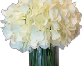 White Hydrangea Arrangement in Glass Vase


