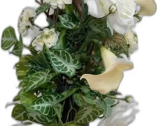 Tall White and Green Floral Arrangement in Ceramic Vase


