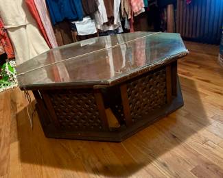 Octagonal coffee table with glass top