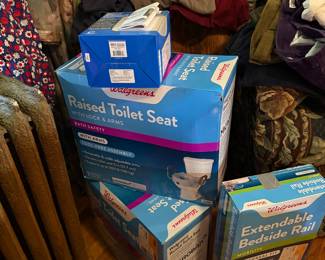 Medical supplies. Bed bars, toilet seat blood pressure monitor