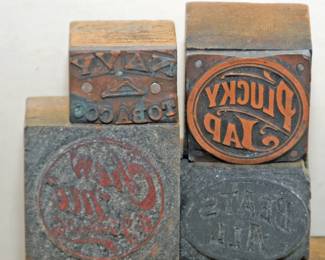 VINTAGE PRINTING WOOD AND METAL TYPE FACE FROM SCOTTEN & DILLON TABACCO CO. DETROIT1900- 1917