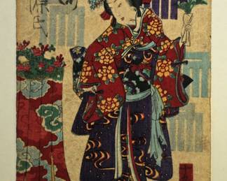 ANTIQUE JAPANESE SILK SCREEN OF GEISHA