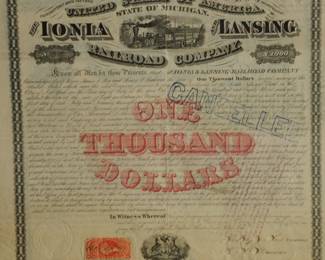 IONIA & LANSING RAILROAD STOCK CERTIFICATE