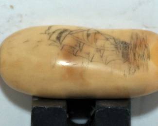 ANTIQUE ENGRAVED POLOR BEAR TOOTH WITH A SAILING SHIP