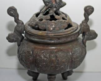 ANTIQUE BRONZE INSENSE BURNER WITH FOO DOG FINAL