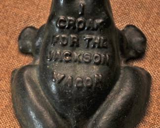 ANTIQUE CAST IRON DOOR STOP AND READS I CROAK FOR THE JACKSON WAGON [ADVERTISING FOR THE WAGON MANUFACTURED IN JACKSON, MICHIGAN