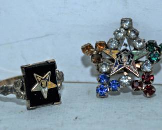 VINTAGE MASONIC ORDER OF THE EASTERN STAR RHINESTONE BROOCH AND RING