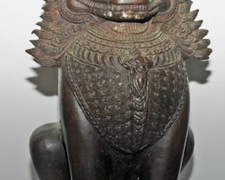 LARGE BRASS CHINESE TEMPLE LION FIGURE