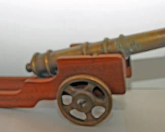 VINTAGE BRASS AND WOOD TOY CANNON