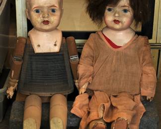 2 FOLK ART LARGE DOLLS MADE FROM OLD DOLL PARTS