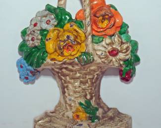 ANTIQUE CAST IRON FLOWER BASKET DOORSTOP
