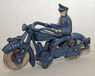 VINTAGE CHAMPION CAST IRON POLICE MOTORCYCLE WITH RUBBER TIRES