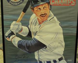 POSTER FOR DETROIT FORD DEALERS FOR 1884 WORLD CHAMPS LANCE PARISH AUTOGRAPHED