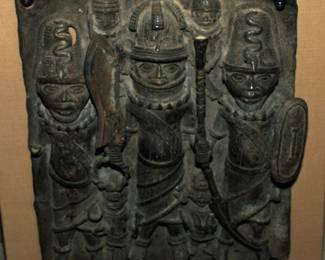 RARE: ANTIQUE PENIN BRONZE LARGE PLAQUE, WEST AFRICA