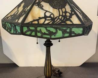 Antique B&H Slag Glass Panel Lamp