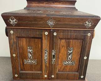Inlaid Rosewood and Mother of Pearl Sewing Box