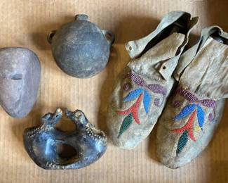 Native American Beaded Moccasins, Pottery