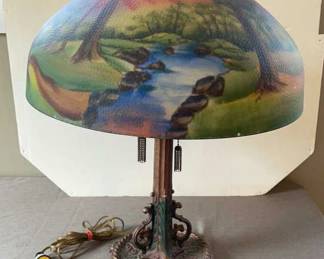 Reverse Painted Table Lamp, Stream
