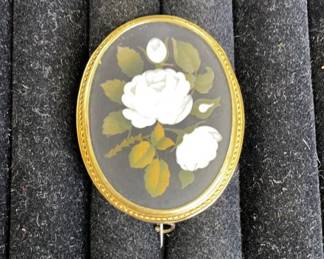 Pietra Dura 18K Gold Pin