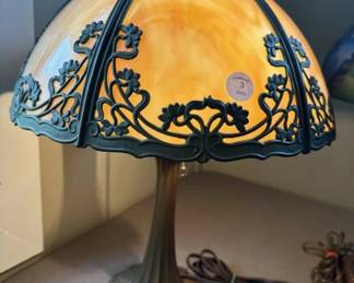 Antique Slag Glass Panel Lamp
