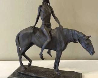 Bronze Sculpture of a Native American on Horseback