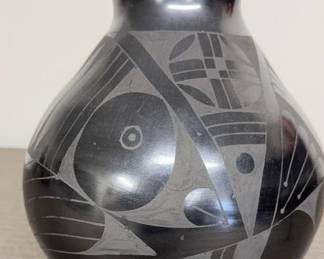 Black on Black Native American Pottery Urn