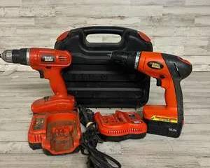 Black & Decker 14.4V Cordless Drill Lot w/ 2 Drills, Chargers & Case