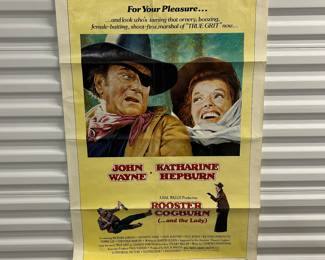 1975 Rooster Cogburn Movie Poster John Wayne Katharine Hepburn Original 27x41 Western