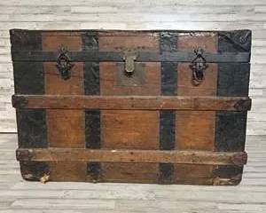  Antique Flat Top Steamer Trunk 32x18” Wood Metal Chest COWPERTHWAIT Brooklyn