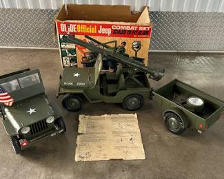 Lot of 2 Vintage 1960s G.I. Joe Jeep Combat Set w/ Trailer Box Recoilless Rifle and High Beam Light Hasbro**