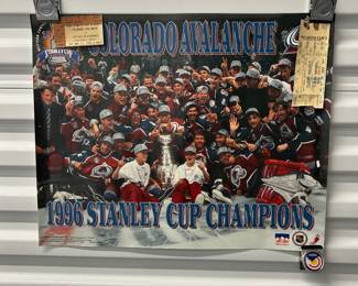 1996 Colorado Avalanche Stanley Cup Poster w/ 2 NHL Tickets Starline NHL Champs