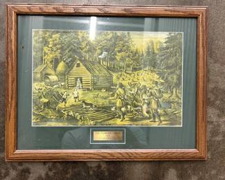 Currier & Ives “The Pioneer’s Home” 1867 Framed Print Rustic Americana Frontier Art 17”x14”