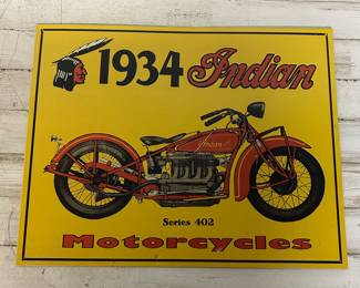 1934 Indian Motorcycles Series 402 Metal Sign – Vintage Style Garage Wall Art 16” – 1992 Licensed