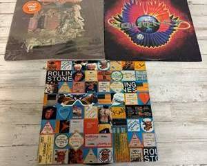 Lot of 3 Classic Rock Vinyl LPs – Aerosmith, Journey, Rolling Stones – Escape, Draw the Line, Live Licks