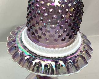 FENTON VIOLET IRIDESCENT HOBNAIL FAIRY LAMP, 3 PIECE