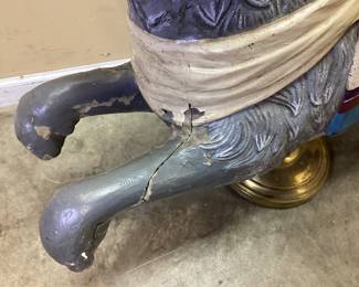 ORIGINAL 1930s FIBERGLASS CAROUSEL CAT w FISH IN MOUTH, 37in H by 40in L by 10in W. MINOR DAMAGE ON FRONT LEG REF. PICS