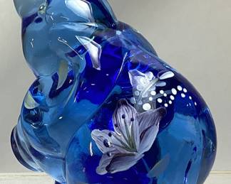 FENTON HAND PAINTED INDIGO BLUE ELEPHANT FIGURINE