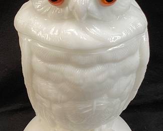  IMPERIAL GLASS CO OWL CANDY JAR, 6.5in H, IG MARK