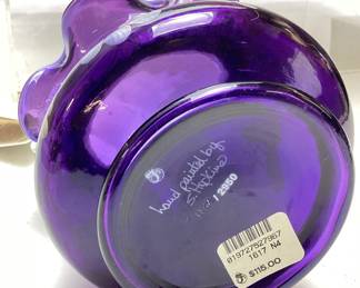 FENTON LTD. ROYAL PURPLE HAND PAINTED RUFFLED EDGE BASKET, Signed S. HOPKINS #1132 of 2950