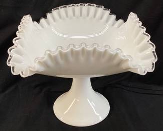  FENTON SILVER CREST SQUARE COMPOTE, 8.5in H & W