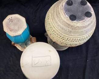(3) PIER 1 IMPORTS, TURQUOISE COLORED & S SOUTHWEST DESIGN VASES