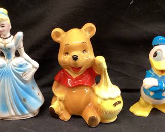 (3) VTG. WALT DISNEY PRODUCTIONS WINNIE THE POOH BEAR w HONEY & DONALD DUCK MADE IN JAPAN, 1960 SNOW WHITE DISNEY PRODUCTIONS CIVALES, MADE IN JAPAN