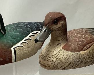 1985 PINTAIL & WOOD DUCK DECOYS, MAKER & ARTIST SIGNED, 10in L