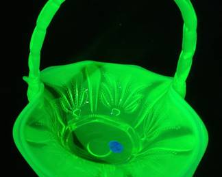  VTG. FENTON URANIUM GLASS BASKET, 8in