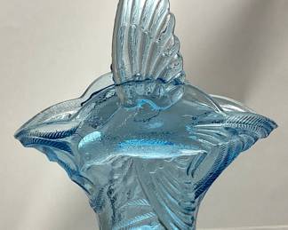 TIARA EMPRESS JEWEL BLUE GLASS BIRD BASKET 7.5inH