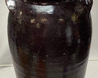 SALT GLAZED HANDLED CROCK, 13in H NO SHIPPING PICKUP ONLY