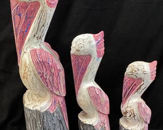 SET OF 3 HAND PAINTED BEACH PELICANS